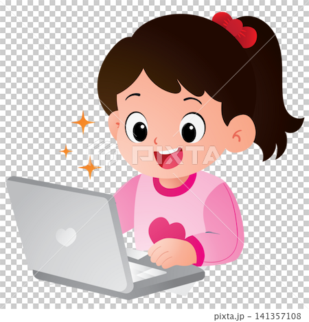 Happy Girl Learning on Laptop 141357108
