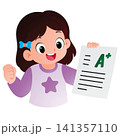 Happy Girl Holding A Plus Grade Paper 141357110