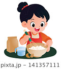 Little Girl Baking in Kitchen 141357111