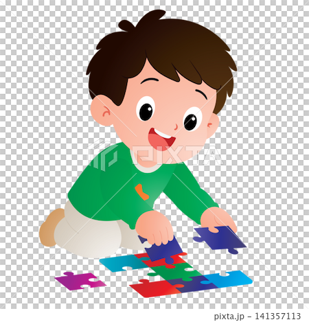Smart Boy Solving Jigsaw Puzzle Smart Boy Solving Jigsaw Puzzle 141357113