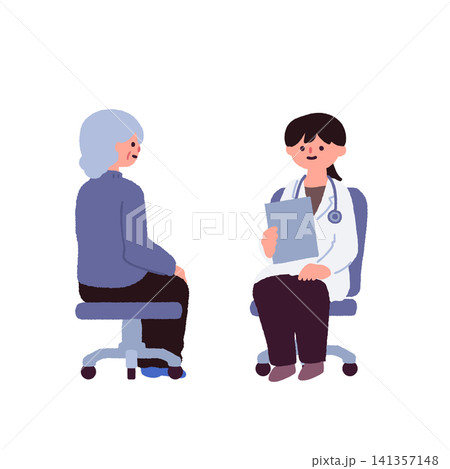医師と高齢女性患者の診察・医療相談イラスト 医師と高齢女性患者の診察・医療相談イラスト 141357148