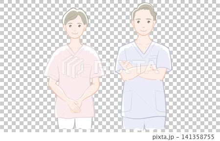 彩色插圖,描繪了一名男護士和一名女護士。 彩色插圖,描繪了一名男護士和一名女護士。 141358755