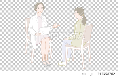 女醫生為色覺障礙患者進行檢查的插圖。 女醫生為色覺障礙患者進行檢查的插圖。 141358762