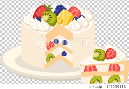 birthday cake slice with strawberry blueberry kiwi and cream cartoon design birthday cake slice with strawberry blueberry kiwi and cream cartoon design 141359118