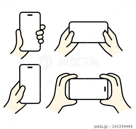 スマートフォンを持つ手のイラストのセット｜カラー 141359494