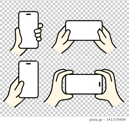 スマートフォンを持つ手のイラストのセット｜カラー 141359494
