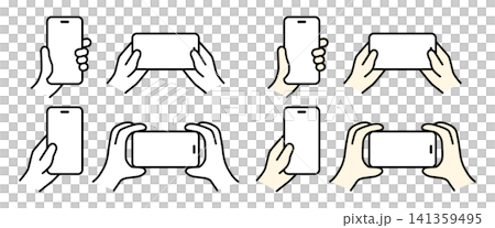一組手拿著智慧型手機的插圖。 141359495