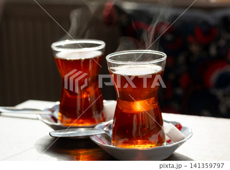 Turkish black tea in glass cups 141359797