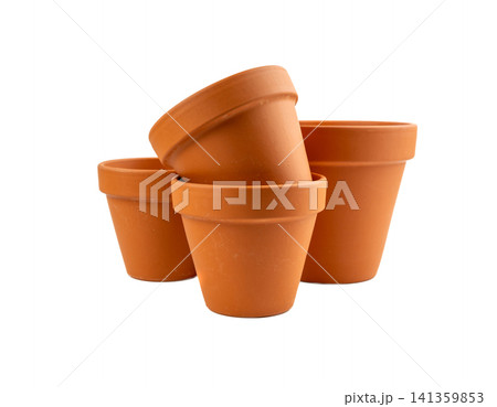 Empty terracotta flower pots, clay garden vase, brown ceramic plant container, garden pottery earthenware 141359853