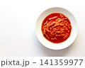 白背景の真上から見たトマトスープパスタ 141359977