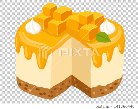 Mango Cheesecake Slice with Tropical Fruit Topping and Biscuit Crust Mango Cheesecake Slice with Tropical Fruit Topping and Biscuit Crust 141360446