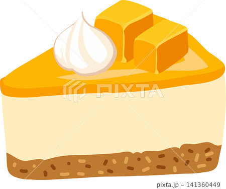 Mango Cheesecake Slice With Whipped Cream And Mango Cubes Mango Cheesecake Slice With Whipped Cream And Mango Cubes 141360449