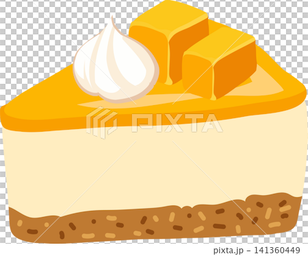Mango Cheesecake Slice With Whipped Cream And Mango Cubes Mango Cheesecake Slice With Whipped Cream And Mango Cubes 141360449