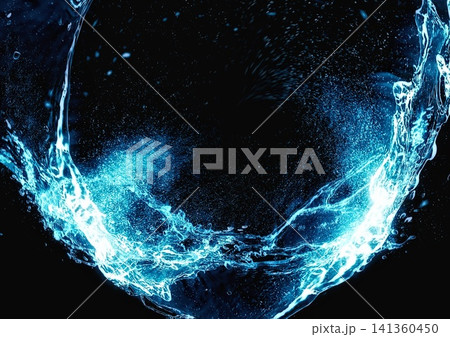 黒い背景に青い水しぶきが飛び散る抽象的な3Dイラスト 黒い背景に青い水しぶきが飛び散る抽象的な3Dイラスト 141360450