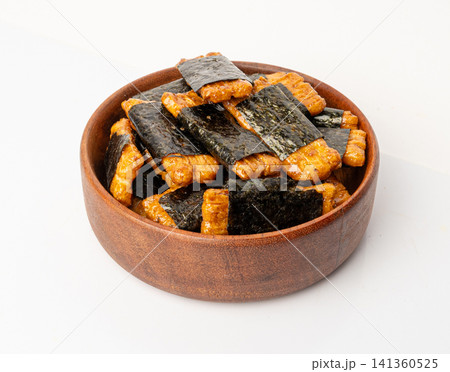 Senbei isolated, kaki no tane rice crackers, japanese crispy snack, sembei, okaki with wasabi, nori Senbei isolated, kaki no tane rice crackers, japanese crispy snack, sembei, okaki with wasabi, nori 141360525