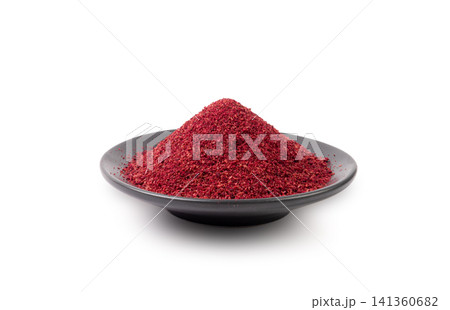 Sumac Powder Isolated, Red Sumach Ground Seasoning, Dry Sumak, Crushed Typhina Seeds Sumac Powder Isolated, Red Sumach Ground Seasoning, Dry Sumak, Crushed Typhina Seeds 141360682