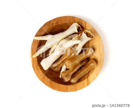 Rawhide bones, collagen dog chew food, pressed dry kibble, natural long-lasting canine treats 141360778