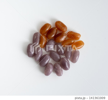Jelly beans gummy candy pile, colorful marmalade pills 141361009