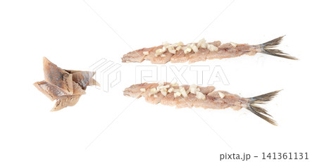 Dutch herring isolated, salted fish meat fillet, traditional maatjes, raw atlantic herring, matias 141361131