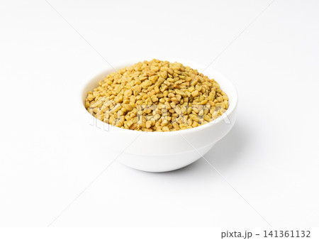 Fenugreek Seeds Isolated, Dry Trigonella, Spicy Methi Dana Grains, Indian Kitchen Seasoning Ingredient 141361132