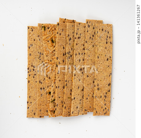 Crunchy gluten free crispbread with various seeds top view 141361267
