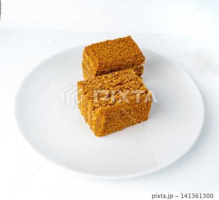 Honey cake isolated, medovik dessert piece 141361300