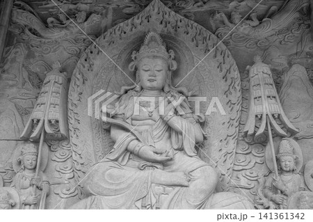 Bas-relief of Bodhisattva Near a Buddhist Temple Bas-relief of Bodhisattva Near a Buddhist Temple 141361342