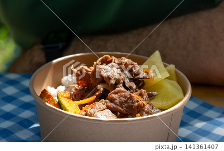 Korean beef bulgogi in paper bowl Korean beef bulgogi in paper bowl 141361407
