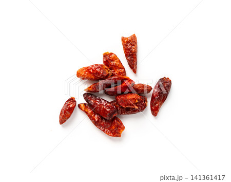 Dry chili pepper isolated, red chilly spice Dry chili pepper isolated, red chilly spice 141361417