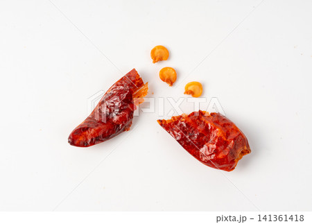 Dry chili pepper isolated, red chilly spice Dry chili pepper isolated, red chilly spice 141361418