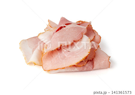 Baked Pork Slices Isolated, Roasted Sliced Loin, Tenderloin Ham Pieces, Boiled Meat Fillet Cuts 141361573