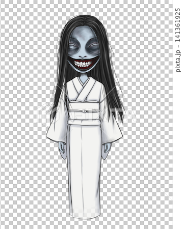 An illustration of a Japanese ghost wearing a white kimono. 141361925