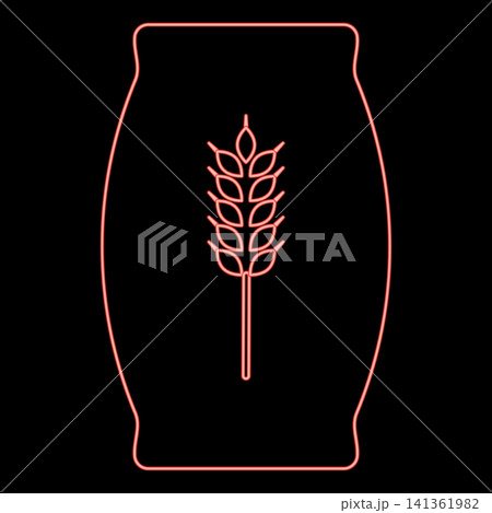 Neon sack with flour full canvas bag sugar salt grain wheat ear with grain package concept red color vector illustration image flat style Neon sack with flour full canvas bag sugar salt grain wheat ear with grain package concept red color vector illustration image flat style 141361982