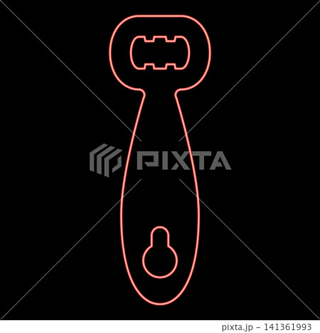 Neon bottle opener cap handle to uncork beer beverage bottle red color vector illustration image flat style Neon bottle opener cap handle to uncork beer beverage bottle red color vector illustration image flat style 141361993
