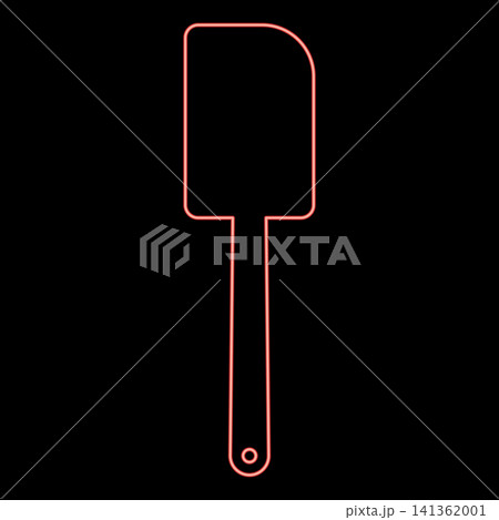 Neon spatula for cream kitchen cooking equipment used for flipping serving food red color vector illustration image flat style 141362001
