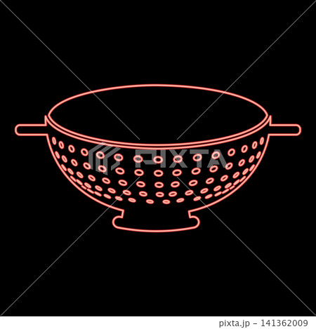 Neon colander sieve for pasta red color vector illustration image flat style Neon colander sieve for pasta red color vector illustration image flat style 141362009