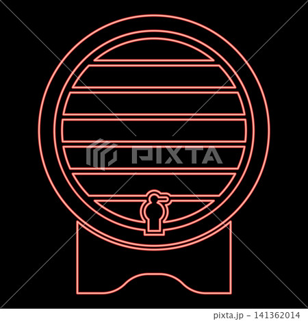 Neon barrel for wine brendy beer wine cask with tap red color vector illustration image flat style Neon barrel for wine brendy beer wine cask with tap red color vector illustration image flat style 141362014