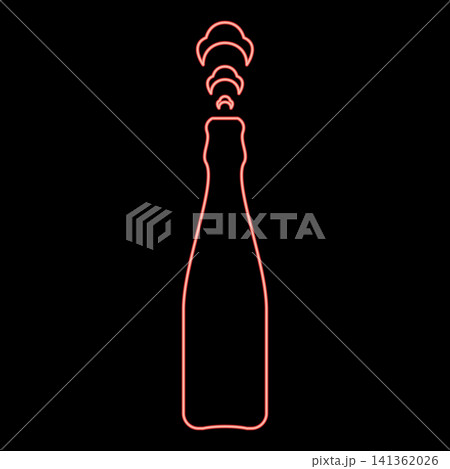 Neon bottle of champagne popping open red color vector illustration image flat style Neon bottle of champagne popping open red color vector illustration image flat style 141362026
