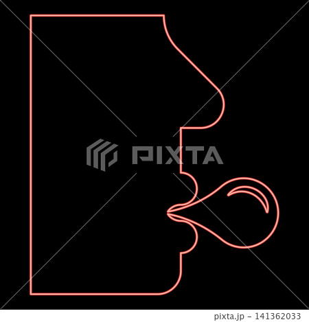 Neon man is blowing a bubble with chewing gum Head man with bubble gum red color vector illustration image flat style Neon man is blowing a bubble with chewing gum Head man with bubble gum red color vector illustration image flat style 141362033