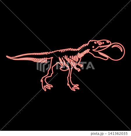 Neon bubble gum blowing t-rex skeleton dinosaur red color vector illustration image flat style Neon bubble gum blowing t-rex skeleton dinosaur red color vector illustration image flat style 141362035