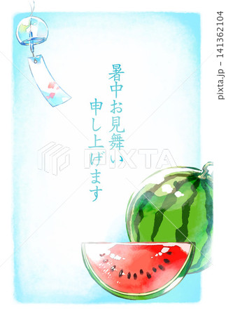 暑中見舞い／ハガキ／葉書／ポストカード／夏／イラスト素材 141362104