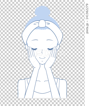 Illustration of a smiling woman doing skincare. Illustration of a smiling woman doing skincare. 141362279