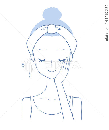 スキンケアをする笑顔の女性のイラスト 141362280