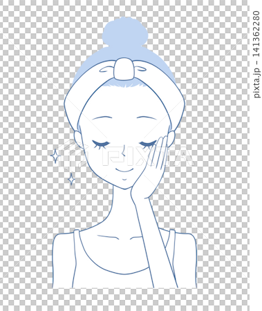 スキンケアをする笑顔の女性のイラスト 141362280