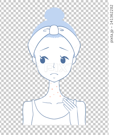 首の肌トラブルに悩む女性のイラスト 首の肌トラブルに悩む女性のイラスト 141362282