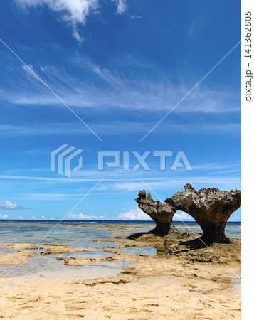 美しい遠浅の海岸と夏空 美しい遠浅の海岸と夏空 141362805