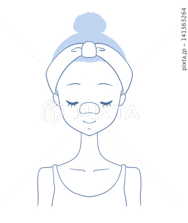 鼻パックでスキンケアをする女性のイラスト 鼻パックでスキンケアをする女性のイラスト 141363264