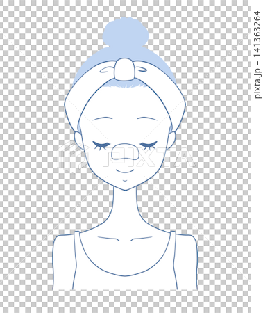 鼻パックでスキンケアをする女性のイラスト 鼻パックでスキンケアをする女性のイラスト 141363264