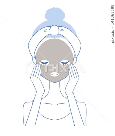 泥パックでスキンケアをする女性のイラスト 141363599