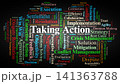 Taking Action Word Cloud. Comprehensive Overview of Conflict Resolution, Corrective Actions, Strategic Negotiation, Risk Mitigation, and Operational Frameworks for Business Dispute Settling. 141363788